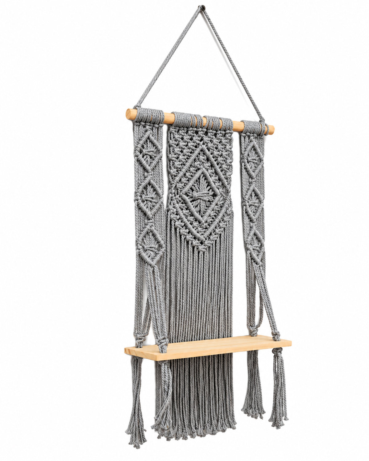 Macrame Wall Hanging Shelf Boho Decor Pine Wood Floating Shelf for Bedroom Living Room Nursery Bathroom, Handmade Woven Rope Storage Rack for Photo Frames Plant Display, Butterfly
