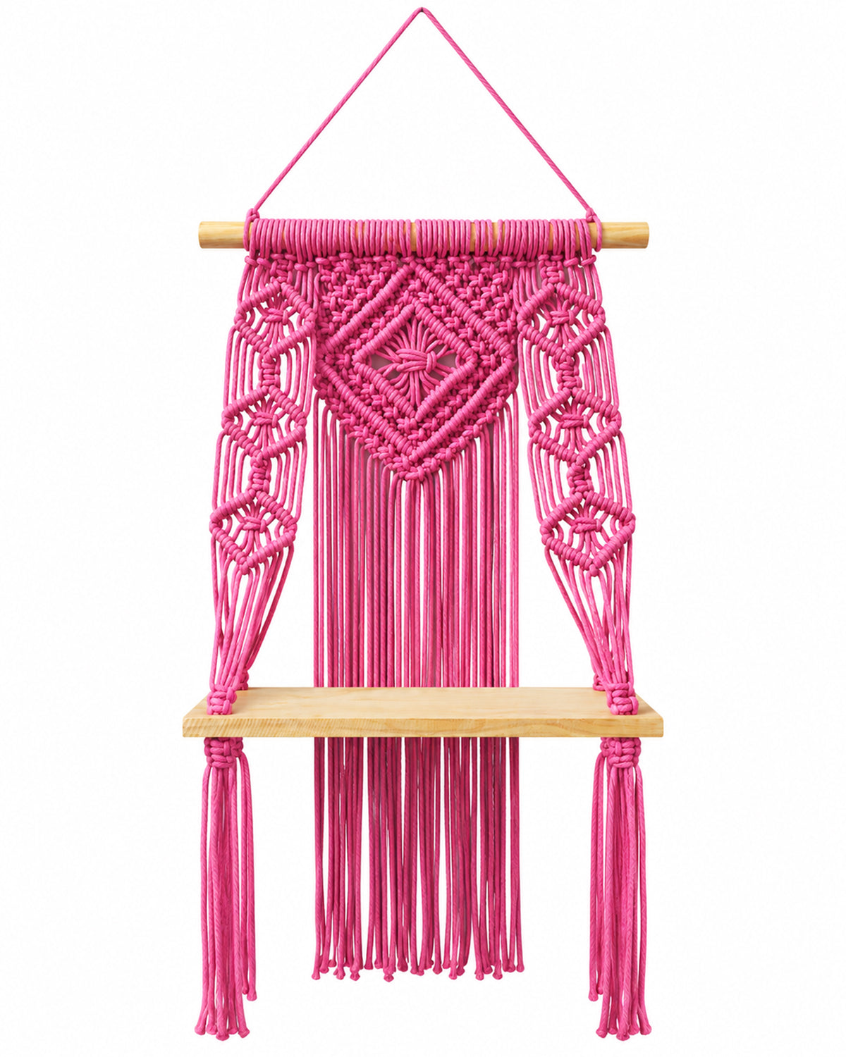 Macrame Wall Hanging Shelf Boho Decor Pine Wood Floating Shelf for Bedroom Living Room Nursery Bathroom, Handmade Woven Rope Storage Rack for Photo Frames Plant Display, Butterfly