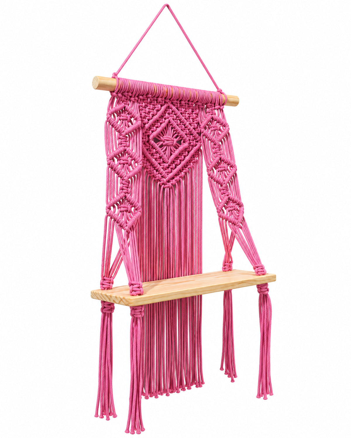 Macrame Wall Hanging Shelf Boho Decor Pine Wood Floating Shelf for Bedroom Living Room Nursery Bathroom, Handmade Woven Rope Storage Rack for Photo Frames Plant Display, Butterfly