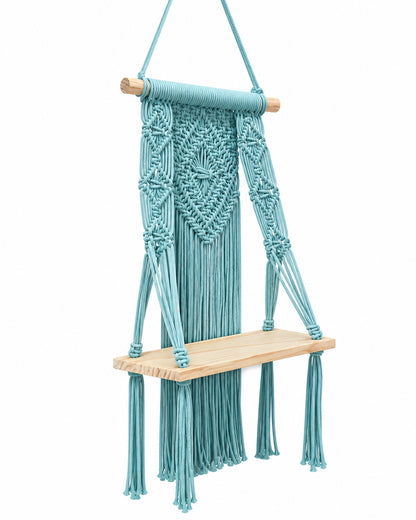 Macrame Wall Hanging Shelf Boho Decor Pine Wood Floating Shelf for Bedroom Living Room Nursery Bathroom, Handmade Woven Rope Storage Rack for Photo Frames Plant Display, Butterfly