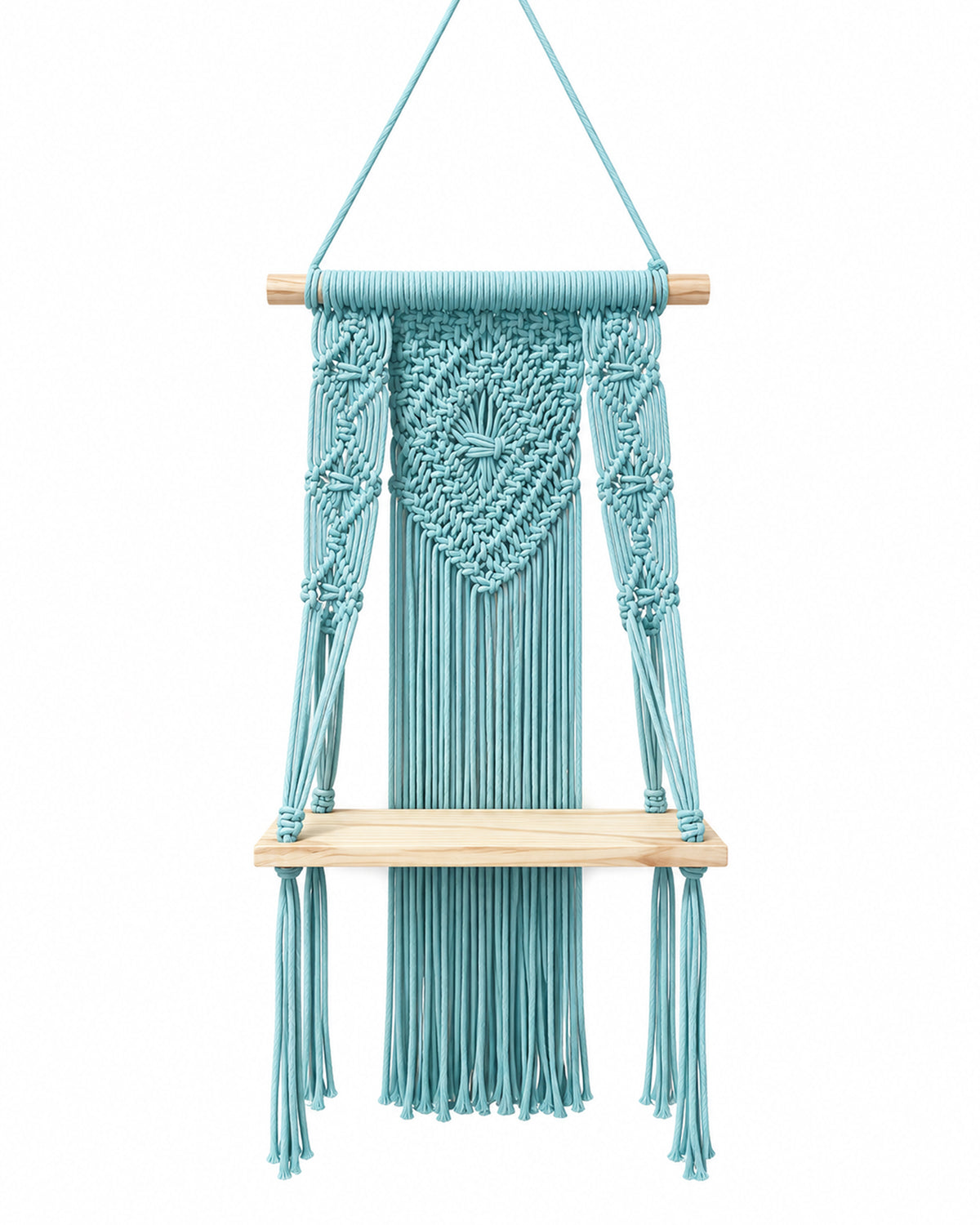 Macrame Wall Hanging Shelf Boho Decor Pine Wood Floating Shelf for Bedroom Living Room Nursery Bathroom, Handmade Woven Rope Storage Rack for Photo Frames Plant Display, Butterfly