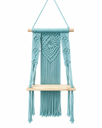 Macrame Wall Hanging Shelf Boho Decor Pine Wood Floating Shelf for Bedroom Living Room Nursery Bathroom, Handmade Woven Rope Storage Rack for Photo Frames Plant Display, Butterfly