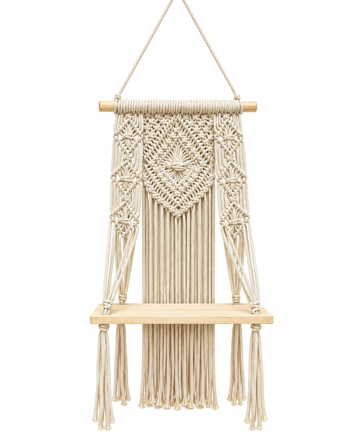 Macrame Wall Hanging Shelf Boho Decor Pine Wood Floating Shelf for Bedroom Living Room Nursery Bathroom, Handmade Woven Rope Storage Rack for Photo Frames Plant Display, Butterfly