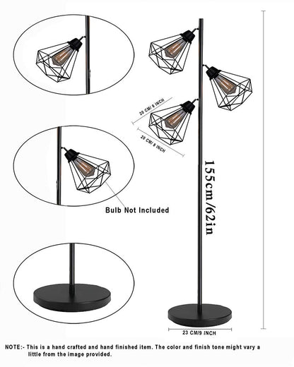 Industrial Tree Floor Lamps for Living Room, Standing Lamp with 3 Adjustable Hanging Diamond Cage Shades, 62" Modern Tall Lamps with E27 Socket Pedal Switch for Bedroom Office Home Light Decor