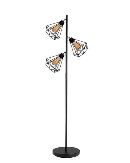 Industrial Tree Floor Lamps for Living Room, Standing Lamp with 3 Adjustable Hanging Diamond Cage Shades, 62" Modern Tall Lamps with E27 Socket Pedal Switch for Bedroom Office Home Light Decor
