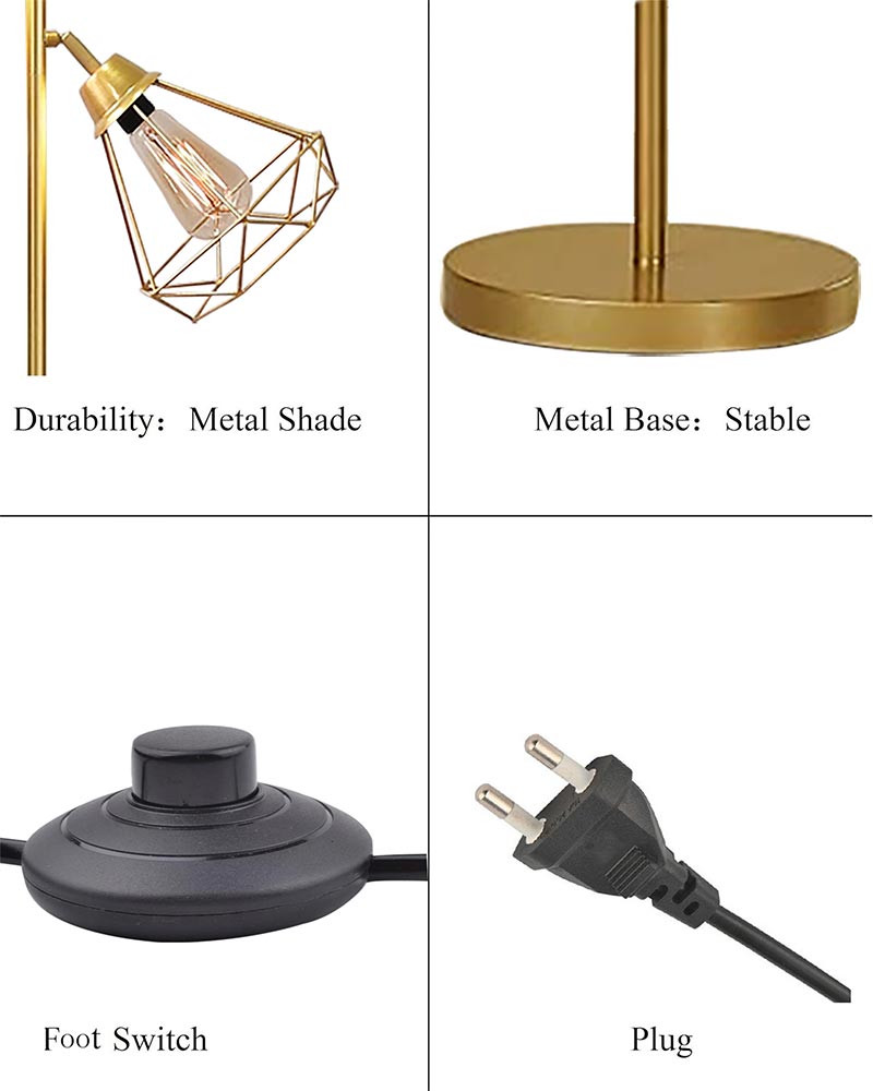 Industrial Tree Floor Lamps for Living Room, Standing Lamp with 3 Adjustable Hanging Diamond Cage Shades, 62" Modern Tall Lamps with E27 Socket Pedal Switch for Bedroom Office Home Light Decor
