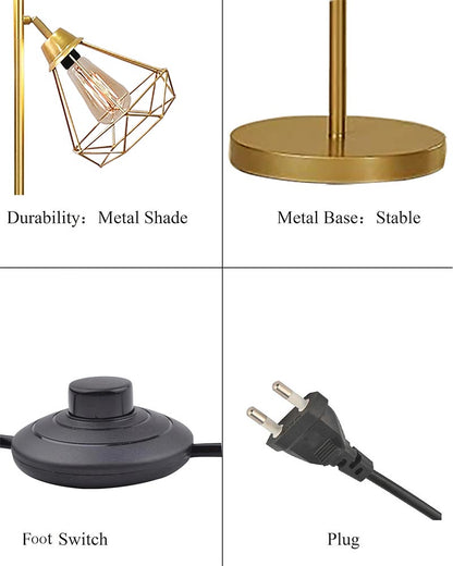 Industrial Tree Floor Lamps for Living Room, Standing Lamp with 3 Adjustable Hanging Diamond Cage Shades, 62" Modern Tall Lamps with E27 Socket Pedal Switch for Bedroom Office Home Light Decor