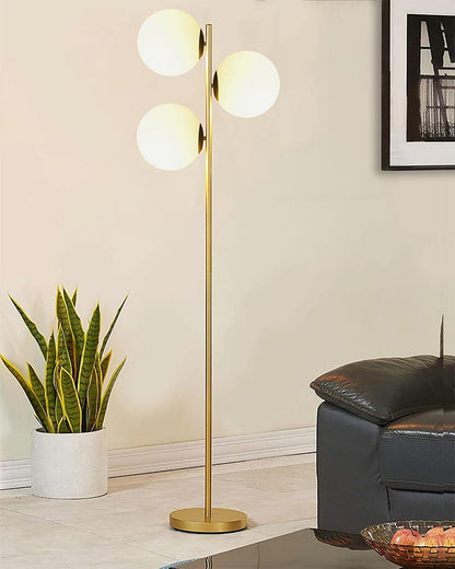 Modern Industrial Tree Floor Lamp with 3 White Frosted Glass Globe Shades, 62"