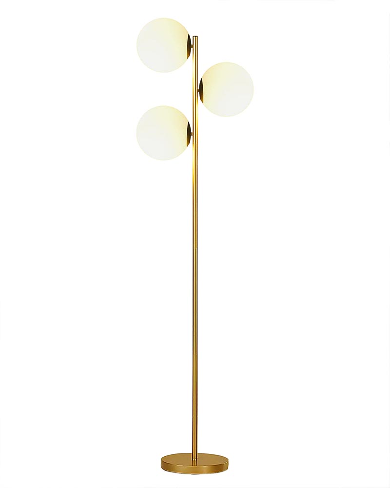 Modern Industrial Tree Floor Lamp with 3 White Frosted Glass Globe Shades, 62"