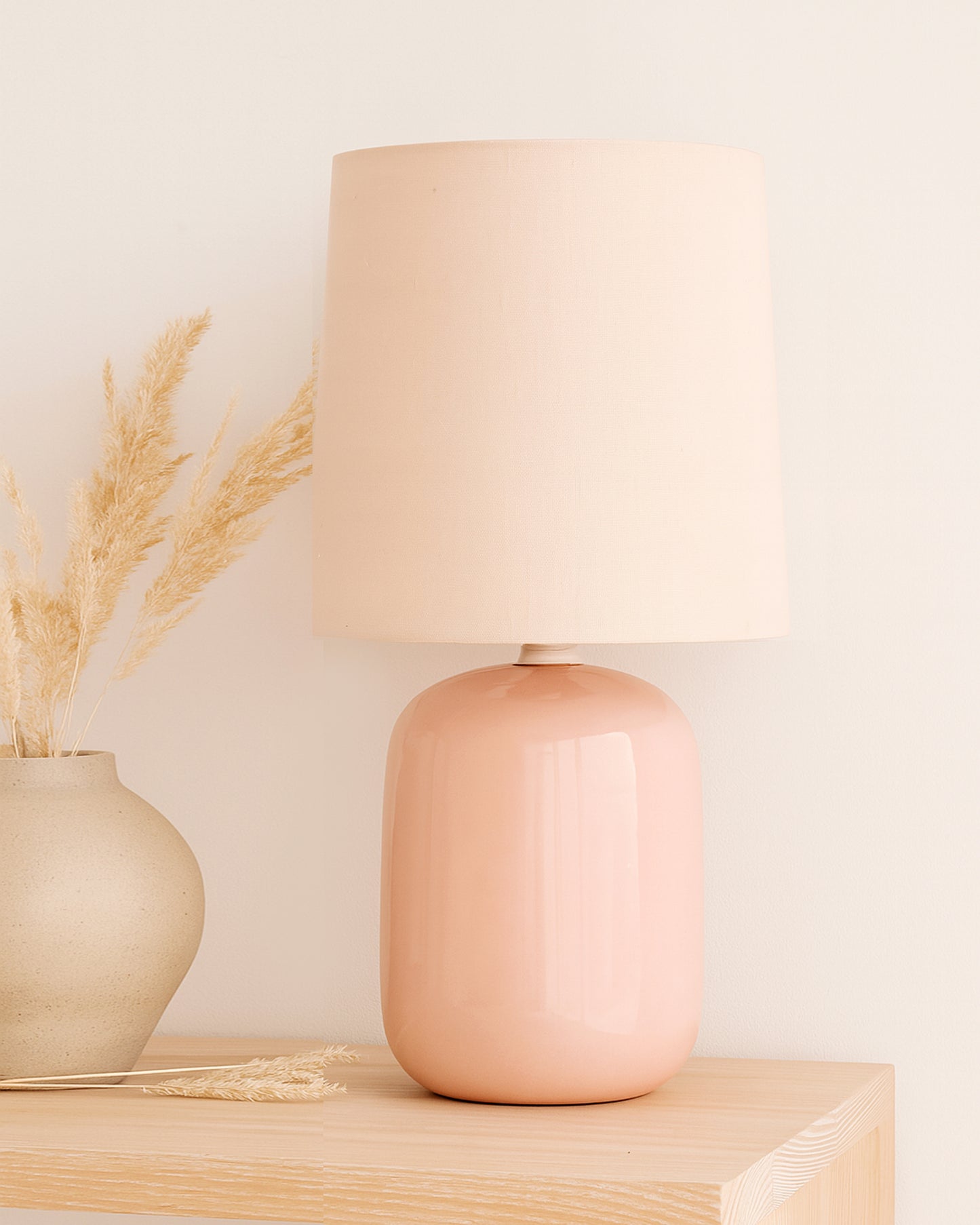 Modern Small Ceramic Table Lamp, Bedside Desk lamp for Living Room Bedroom, Farmhouse Nightstand Lamps Glossy Dovel