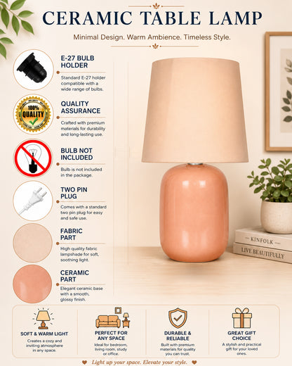 Modern Small Ceramic Table Lamp, Bedside Desk lamp for Living Room Bedroom, Farmhouse Nightstand Lamps Glossy Dovel