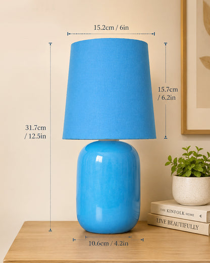 Modern Small Ceramic Table Lamp, Bedside Desk lamp for Living Room Bedroom, Farmhouse Nightstand Lamps Glossy Dovel