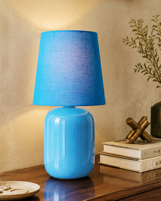 Modern Small Ceramic Table Lamp, Bedside Desk lamp for Living Room Bedroom, Farmhouse Nightstand Lamps Glossy Dovel
