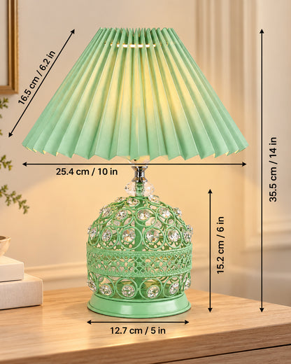Homesake® Crystal Table Lamp, Metal Bedside Lamp with Pleated Fabric Shade, Decorative Bedroom Nightstand Lamp, Side Table Light for Living Room, Home Decor