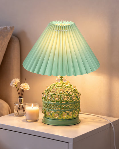 Homesake® Crystal Table Lamp, Metal Bedside Lamp with Pleated Fabric Shade, Decorative Bedroom Nightstand Lamp, Side Table Light for Living Room, Home Decor