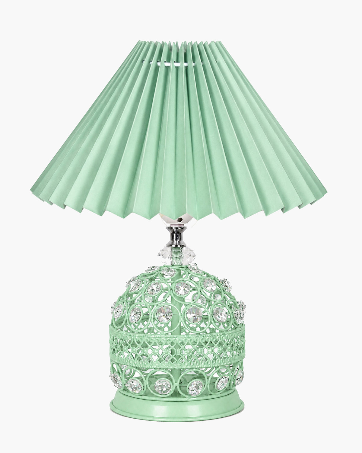 Homesake® Crystal Table Lamp, Metal Bedside Lamp with Pleated Fabric Shade, Decorative Bedroom Nightstand Lamp, Side Table Light for Living Room, Home Decor