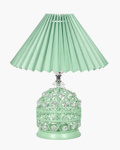 Homesake® Crystal Table Lamp, Metal Bedside Lamp with Pleated Fabric Shade, Decorative Bedroom Nightstand Lamp, Side Table Light for Living Room, Home Decor