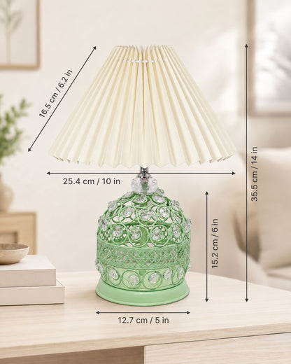 Homesake® Crystal Table Lamp, Metal Bedside Lamp with Pleated Fabric Shade, Decorative Bedroom Nightstand Lamp, Side Table Light for Living Room, Home Decor