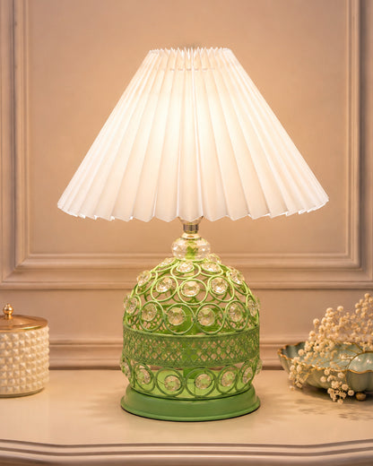 Homesake® Crystal Table Lamp, Metal Bedside Lamp with Pleated Fabric Shade, Decorative Bedroom Nightstand Lamp, Side Table Light for Living Room, Home Decor