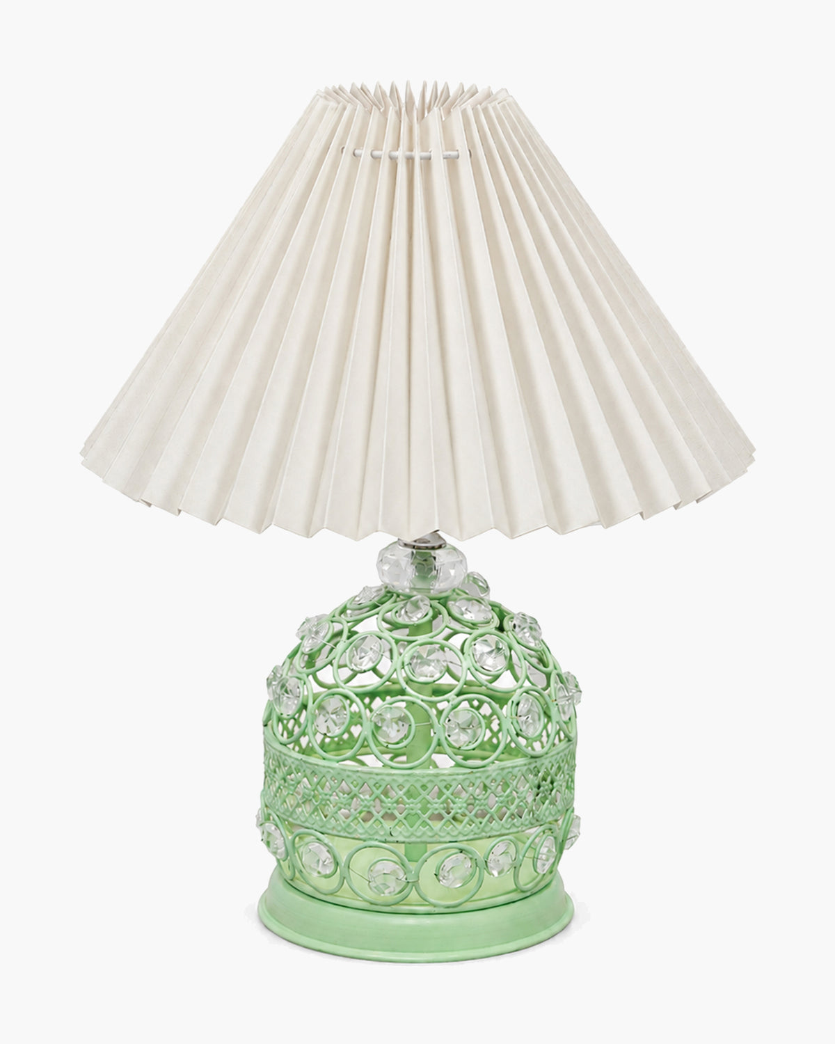 Homesake® Crystal Table Lamp, Metal Bedside Lamp with Pleated Fabric Shade, Decorative Bedroom Nightstand Lamp, Side Table Light for Living Room, Home Decor