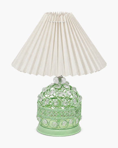Homesake® Crystal Table Lamp, Metal Bedside Lamp with Pleated Fabric Shade, Decorative Bedroom Nightstand Lamp, Side Table Light for Living Room, Home Decor
