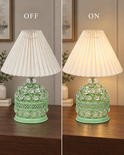 Homesake® Crystal Table Lamp, Metal Bedside Lamp with Pleated Fabric Shade, Decorative Bedroom Nightstand Lamp, Side Table Light for Living Room, Home Decor