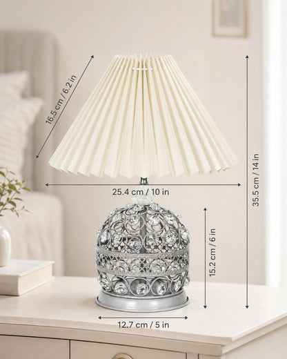 Homesake® Crystal Table Lamp, Metal Bedside Lamp with Pleated Fabric Shade, Decorative Bedroom Nightstand Lamp, Side Table Light for Living Room, Home Decor