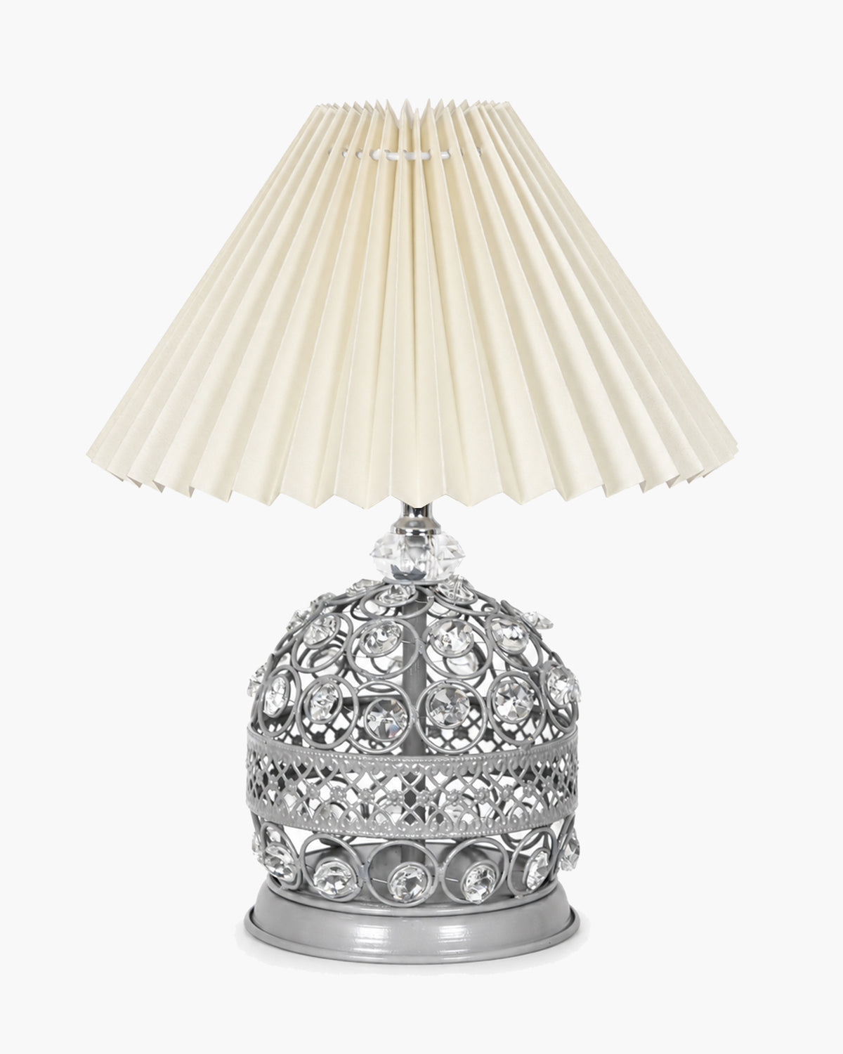 Homesake® Crystal Table Lamp, Metal Bedside Lamp with Pleated Fabric Shade, Decorative Bedroom Nightstand Lamp, Side Table Light for Living Room, Home Decor