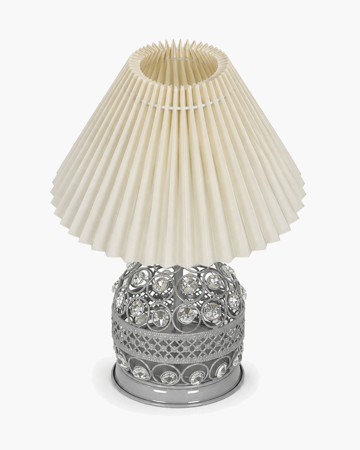 Homesake® Crystal Table Lamp, Metal Bedside Lamp with Pleated Fabric Shade, Decorative Bedroom Nightstand Lamp, Side Table Light for Living Room, Home Decor