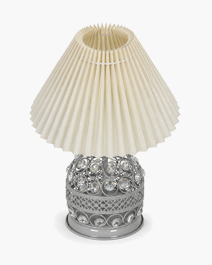 Homesake® Crystal Table Lamp, Metal Bedside Lamp with Pleated Fabric Shade, Decorative Bedroom Nightstand Lamp, Side Table Light for Living Room, Home Decor