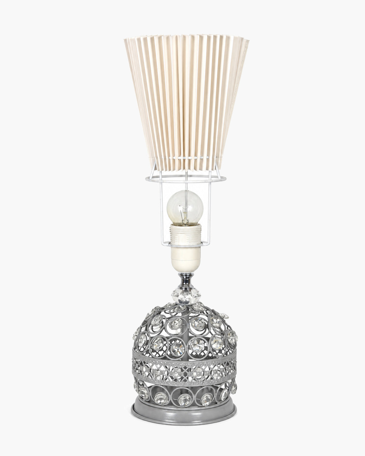 Homesake® Crystal Table Lamp, Metal Bedside Lamp with Pleated Fabric Shade, Decorative Bedroom Nightstand Lamp, Side Table Light for Living Room, Home Decor