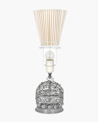 Homesake® Crystal Table Lamp, Metal Bedside Lamp with Pleated Fabric Shade, Decorative Bedroom Nightstand Lamp, Side Table Light for Living Room, Home Decor