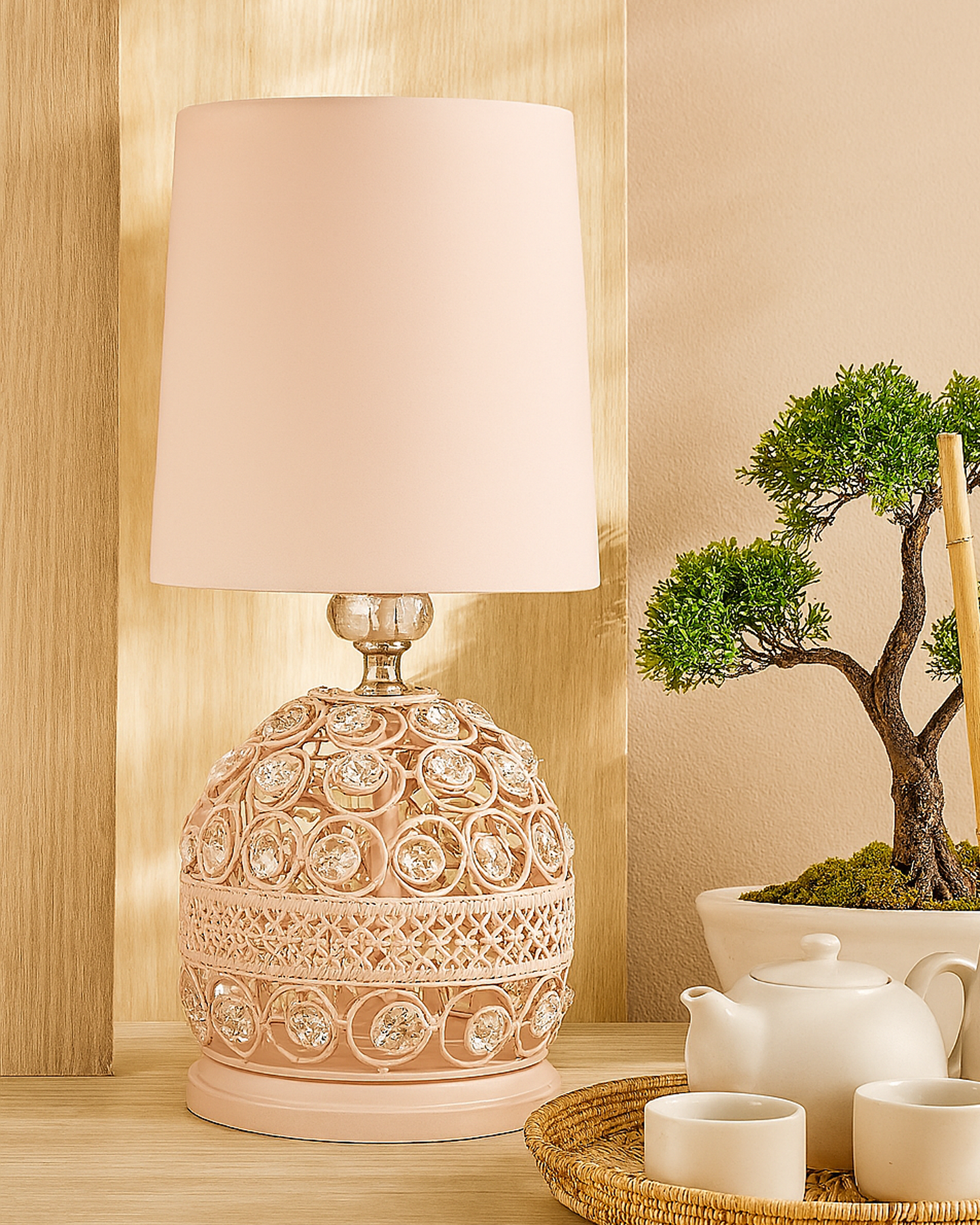 Modern Small Crystal Table Lamp,Contemporary Bedroom Bedside Nightstand Lamp,Desk Globe Lamp for Living Room Girls Kids Room