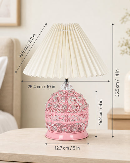 Homesake® Crystal Table Lamp, Metal Bedside Lamp with Pleated Fabric Shade, Decorative Bedroom Nightstand Lamp, Side Table Light for Living Room, Home Decor