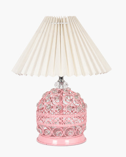 Homesake® Crystal Table Lamp, Metal Bedside Lamp with Pleated Fabric Shade, Decorative Bedroom Nightstand Lamp, Side Table Light for Living Room, Home Decor