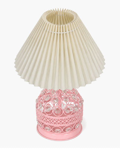 Homesake® Crystal Table Lamp, Metal Bedside Lamp with Pleated Fabric Shade, Decorative Bedroom Nightstand Lamp, Side Table Light for Living Room, Home Decor