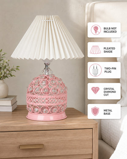Homesake® Crystal Table Lamp, Metal Bedside Lamp with Pleated Fabric Shade, Decorative Bedroom Nightstand Lamp, Side Table Light for Living Room, Home Decor