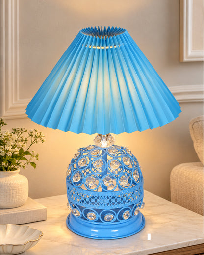 Homesake® Crystal Table Lamp, Metal Bedside Lamp with Pleated Fabric Shade, Decorative Bedroom Nightstand Lamp, Side Table Light for Living Room, Home Decor