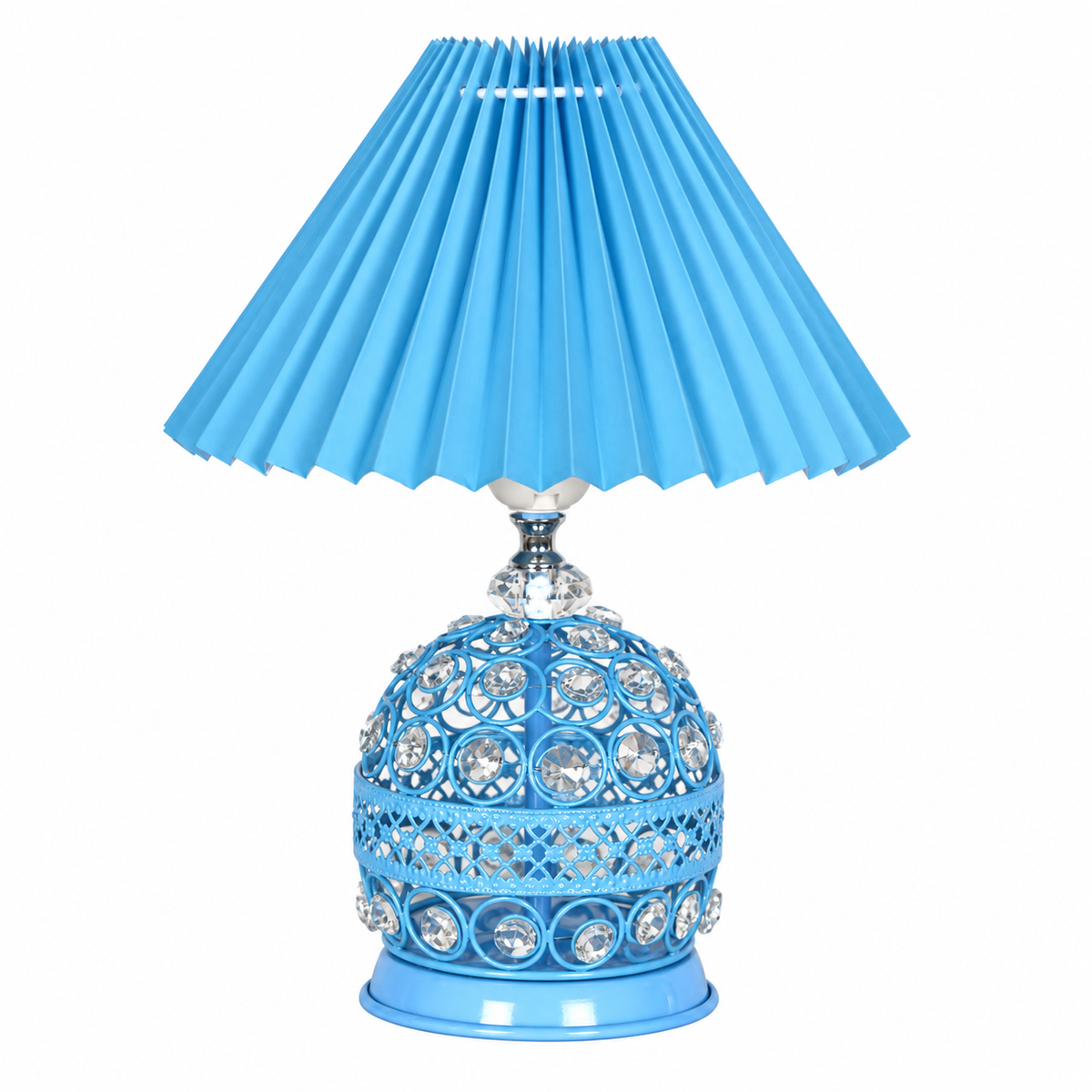 Homesake® Crystal Table Lamp, Metal Bedside Lamp with Pleated Fabric Shade, Decorative Bedroom Nightstand Lamp, Side Table Light for Living Room, Home Decor