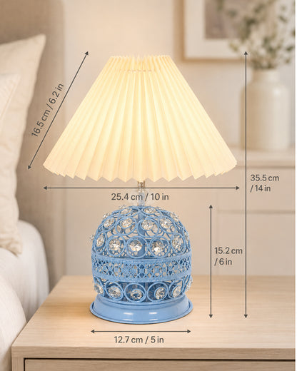 Homesake® Crystal Table Lamp, Metal Bedside Lamp with Pleated Fabric Shade, Decorative Bedroom Nightstand Lamp, Side Table Light for Living Room, Home Decor