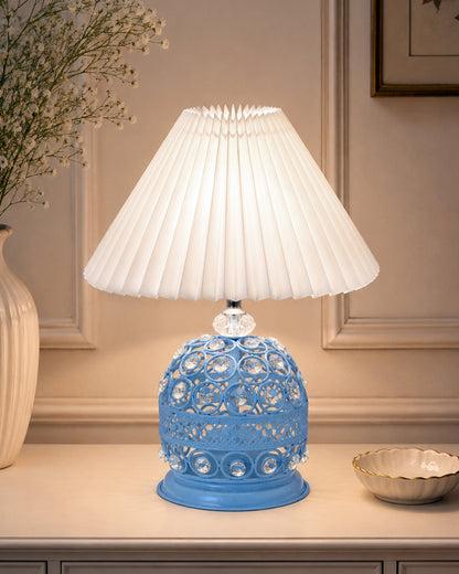 Homesake® Crystal Table Lamp, Metal Bedside Lamp with Pleated Fabric Shade, Decorative Bedroom Nightstand Lamp, Side Table Light for Living Room, Home Decor