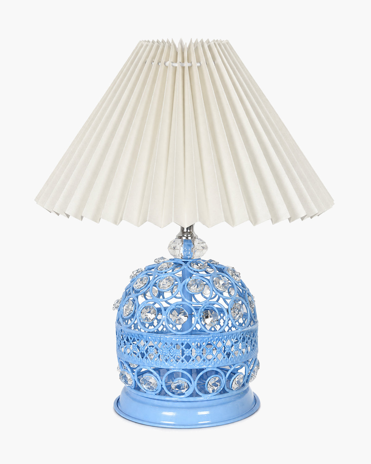 Homesake® Crystal Table Lamp, Metal Bedside Lamp with Pleated Fabric Shade, Decorative Bedroom Nightstand Lamp, Side Table Light for Living Room, Home Decor
