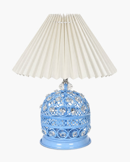 Homesake® Crystal Table Lamp, Metal Bedside Lamp with Pleated Fabric Shade, Decorative Bedroom Nightstand Lamp, Side Table Light for Living Room, Home Decor