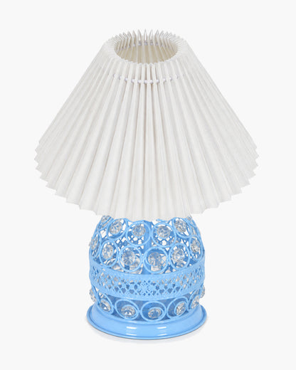 Homesake® Crystal Table Lamp, Metal Bedside Lamp with Pleated Fabric Shade, Decorative Bedroom Nightstand Lamp, Side Table Light for Living Room, Home Decor