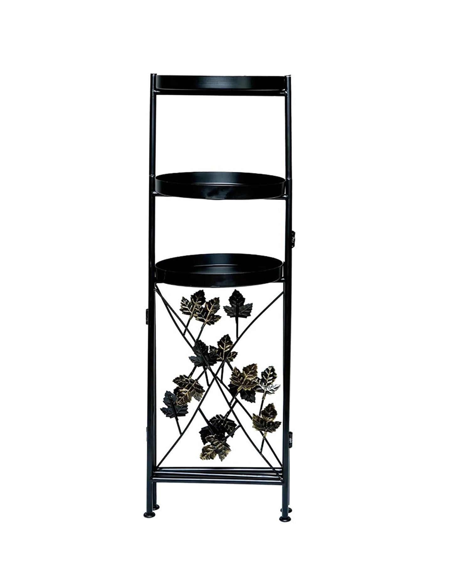 Metal Plant Stand Indoor Outdoor 78 cm High 3 Tier Flower Pot Holder Shelf Heavy Duty Potted Flower Pot Organizer Wrought Iron Planter Display Rack Corner Vertical Shelves for Garden, Leafy Maple