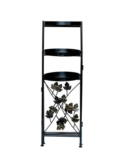 Metal Plant Stand Indoor Outdoor 78 cm High 3 Tier Flower Pot Holder Shelf Heavy Duty Potted Flower Pot Organizer Wrought Iron Planter Display Rack Corner Vertical Shelves for Garden, Leafy Maple