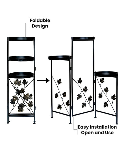 Metal Plant Stand Indoor Outdoor 78 cm High 3 Tier Flower Pot Holder Shelf Heavy Duty Potted Flower Pot Organizer Wrought Iron Planter Display Rack Corner Vertical Shelves for Garden, Leafy Maple