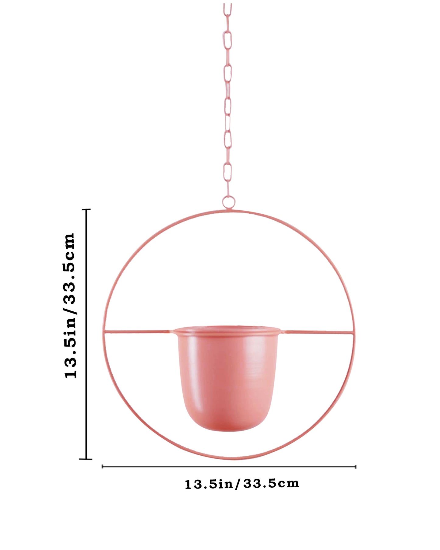 Round Hanging Metal Pot Stand with Planter (14 Inch Dia* 6.75 Inch Pot) for Indoor & Outdoor Plants Living Room Balcony Zen Decoration with hanging chain(Plant is not Included)