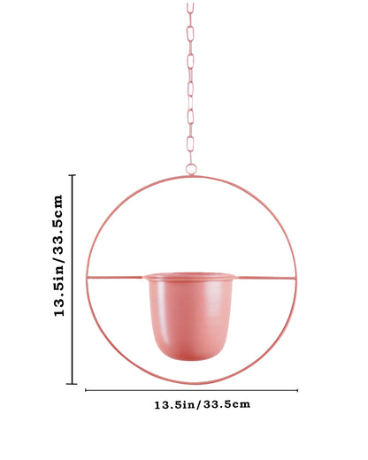 Round Hanging Metal Pot Stand with Planter (14 Inch Dia* 6.75 Inch Pot) for Indoor & Outdoor Plants Living Room Balcony Zen Decoration with hanging chain(Plant is not Included)