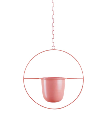 Round Hanging Metal Pot Stand with Planter (14 Inch Dia* 6.75 Inch Pot) for Indoor & Outdoor Plants Living Room Balcony Zen Decoration with hanging chain(Plant is not Included)